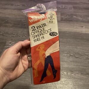 VINTAGE 70's-80's WRANGLER WOMEN'S 2 PAIR OPAQUE SANDALFOOT KNEE-HI NUDE TOE